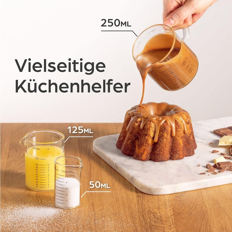 Praknu Üveg Mérőpohár Szett 50ml 125ml 250ml Mikrózható Hőálló