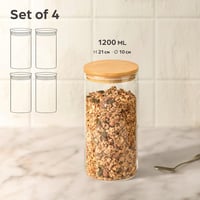 Praknu üveg tárolóedény szett 4 db bambusz fedővel 1200ml légmentes - 4x 1200ml 2