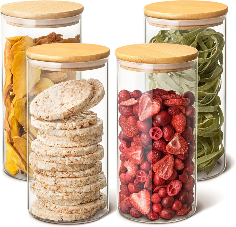 Praknu üveg tárolóedény szett 4 db bambusz fedővel 1200ml légmentes - 4x 1200ml