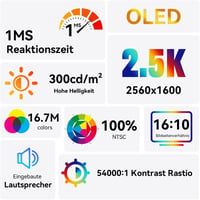 Prechen 10,5" OLED Érintőképernyős Hordozható Monitor 2,5K Felbontással, Beépített Hangszóróval, USBC/HDMI Csatlakozással Laptophoz, Telefon 7