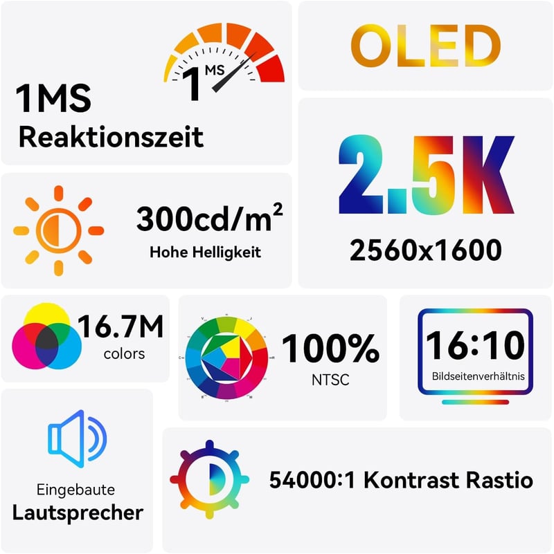 Prechen 10,5" OLED Érintőképernyős Hordozható Monitor 2,5K Felbontással, Beépített Hangszóróval, USBC/HDMI Csatlakozással Laptophoz, Telefon