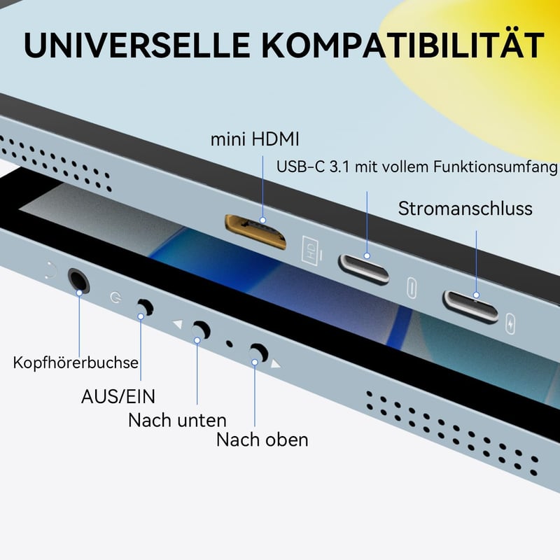 Prechen 10,5" OLED Érintőképernyős Hordozható Monitor 2,5K Felbontással, Beépített Hangszóróval, USBC/HDMI Csatlakozással Laptophoz, Telefon