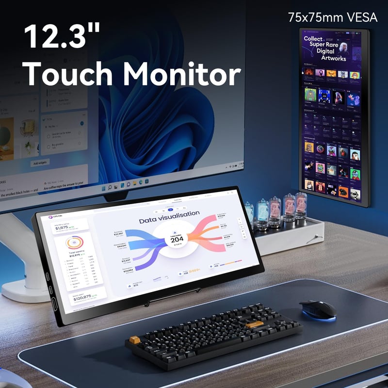 Prechen 12.3" hordozható érintőképernyős monitor 1920x720 IPS, összecsukható állvánnyal és hangszóróval