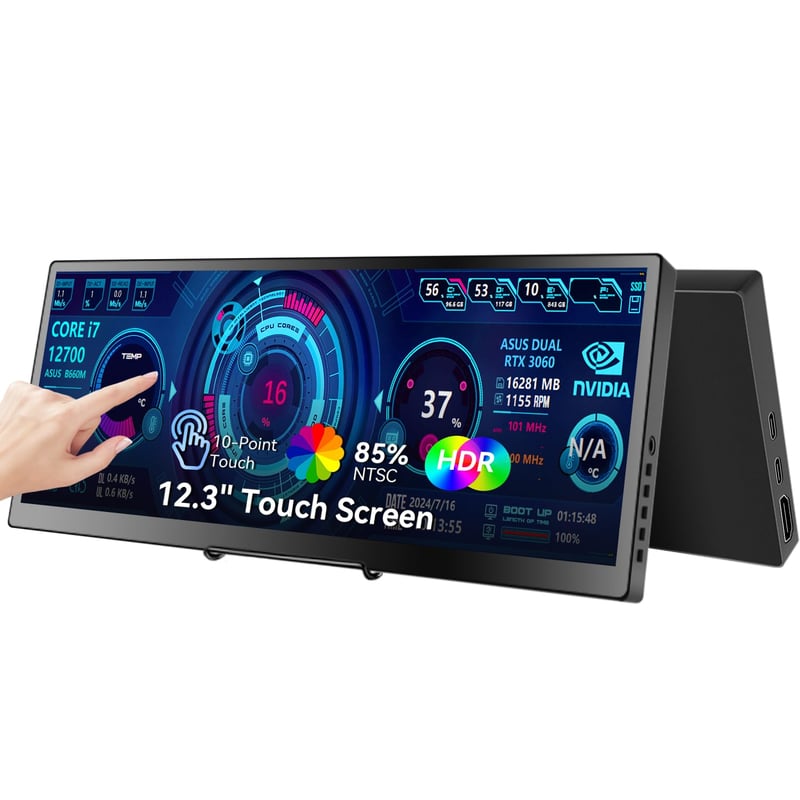 Prechen 12,3" prijenosni monitor sa zaslonom osjetljivim na dodir, 1920x720 IPS, sa sklopivim stalkom