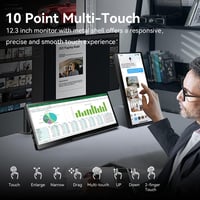 Prechen 12.3" hordozható érintőképernyős monitor 1920x720 IPS, összecsukható állvánnyal és hangszóróval 2