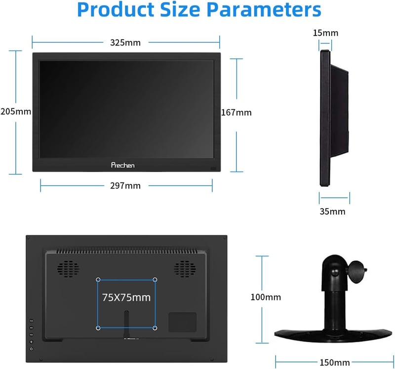 Prechen 13.3" Hordozható Monitor HDMI VGA USB Bemeneti Kijelző Beépített Hangszóróval