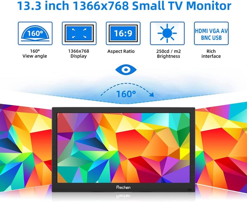 Prechen 13.3" Hordozható Monitor HDMI VGA USB Bemeneti Kijelző Beépített Hangszóróval