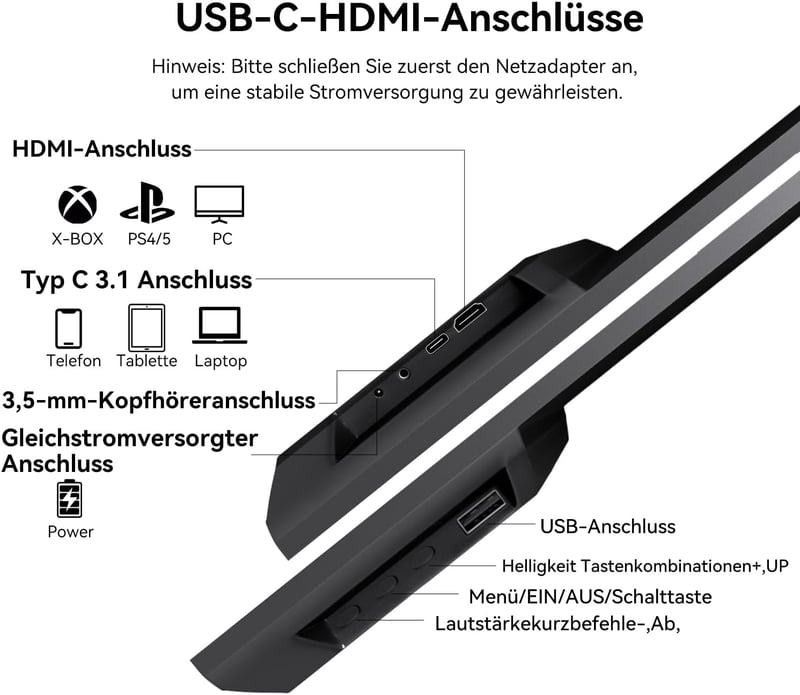 Prechen 23.8" hordozható érintőképernyős monitor USB-C HDMI 1080P