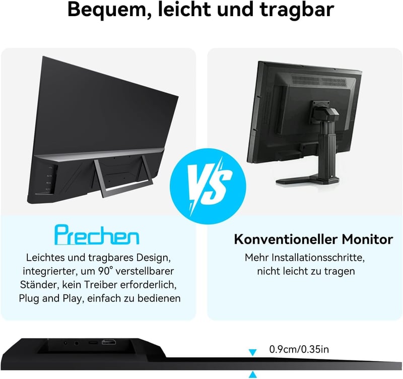 Prechen 23.8" hordozható érintőképernyős monitor USB-C HDMI 1080P