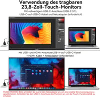 Prechen 23.8" hordozható érintőképernyős monitor USB-C HDMI 1080P 3