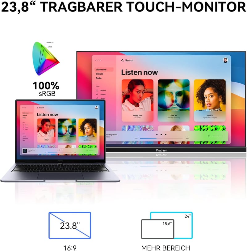 Prechen 23.8" hordozható érintőképernyős monitor USB-C HDMI 1080P
