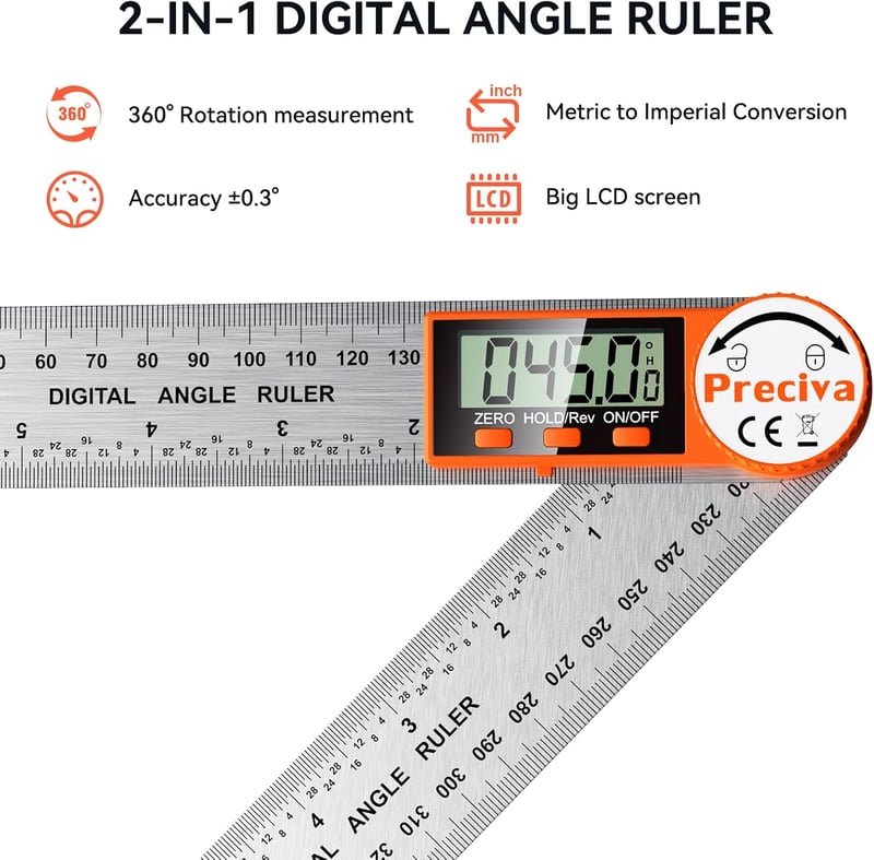 Preciva digitális szögmérő 400mm rozsdamentes acél vonalzóval, zárolható funkció