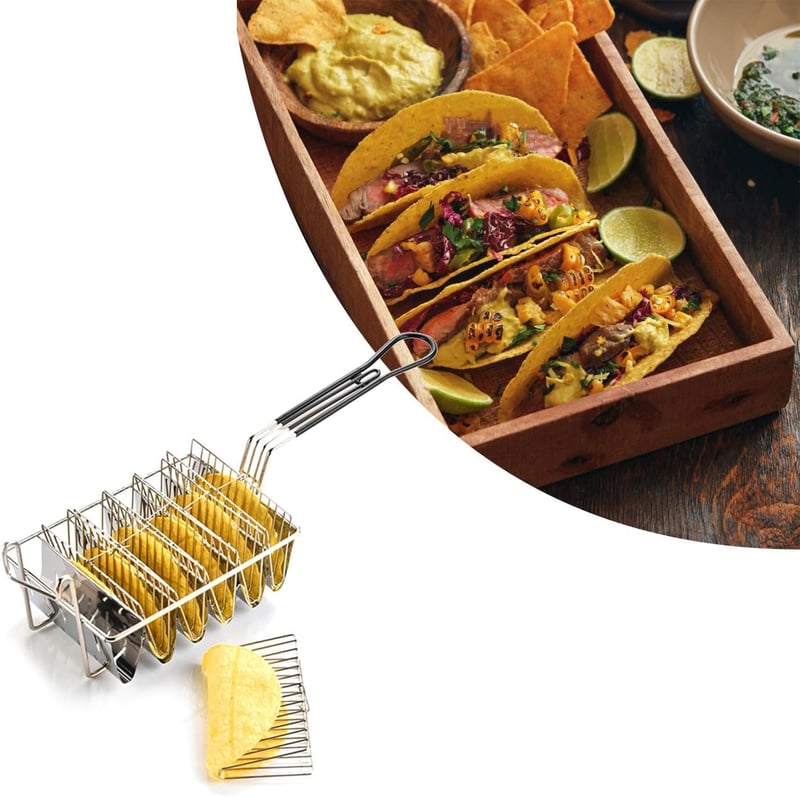 predolo Taco Kosár Profi Rozsdamentes Sütőkosár 6 Rekeszes Taco Shell Fritőz