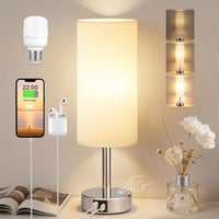 PreeOtti dodirna stolna lampa s prigušivanjem, USB A+C priključkom za punjenje, s bijelim lanenim sjenilom, noćna svjetiljka za spavaću sobu, dnevni boravak, dječju sobu, ured, sa žaruljom 1