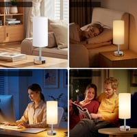 PreeOtti dodirna stolna lampa s prigušivanjem, USB A+C priključkom za punjenje, s bijelim lanenim sjenilom, noćna svjetiljka za spavaću sobu, dnevni boravak, dječju sobu, ured, sa žaruljom 8