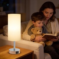 PreeOtti dodirna stolna lampa s prigušivanjem, USB A+C priključkom za punjenje, s bijelim lanenim sjenilom, noćna svjetiljka za spavaću sobu, dnevni boravak, dječju sobu, ured, sa žaruljom 5