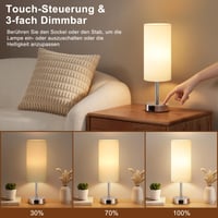 PreeOtti dodirna stolna lampa s prigušivanjem, USB A+C priključkom za punjenje, s bijelim lanenim sjenilom, noćna svjetiljka za spavaću sobu, dnevni boravak, dječju sobu, ured, sa žaruljom 2