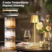 PreeOtti Lampă de masă LED fără fir pentru exterior, cu control tactil, reîncărcabilă prin USB-C, reglabilă, 3 temperaturi de culoare, set de 2, auriu 2