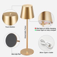 PreeOtti Lampă de masă LED fără fir pentru exterior, cu control tactil, reîncărcabilă prin USB-C, reglabilă, 3 temperaturi de culoare, set de 2, auriu 7