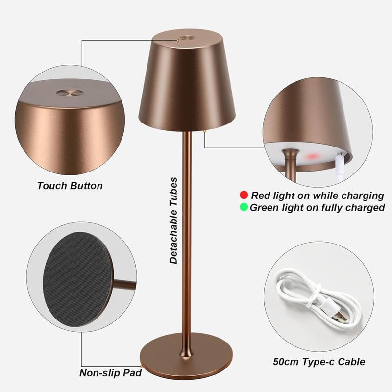 PreeOtti Wireless LED Asztali Lámpa 2db, Dimmer, USB-C, Barna