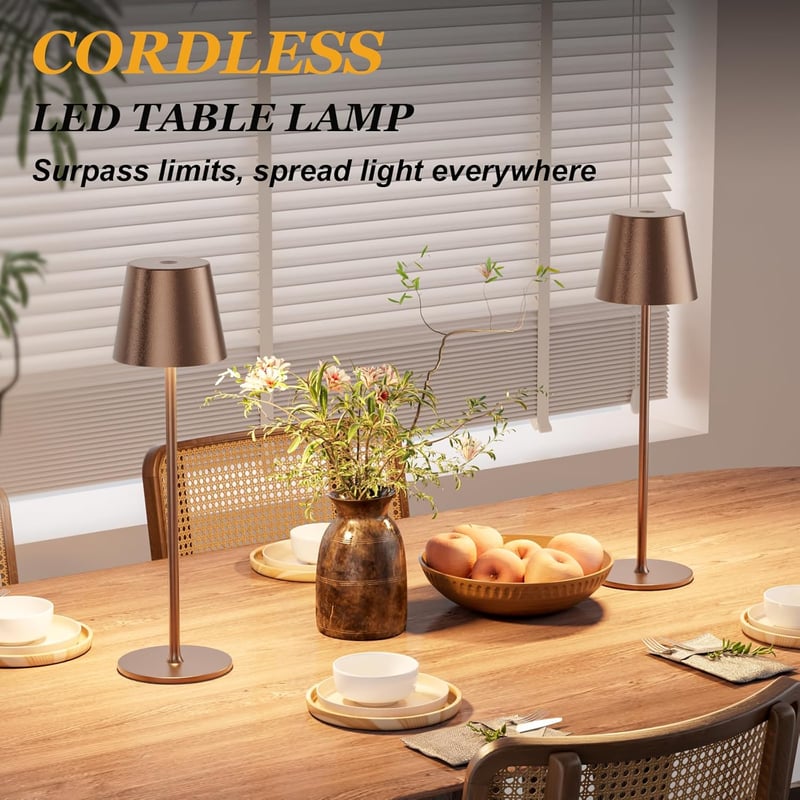 PreeOtti Wireless LED Asztali Lámpa 2db, Dimmer, USB-C, Barna