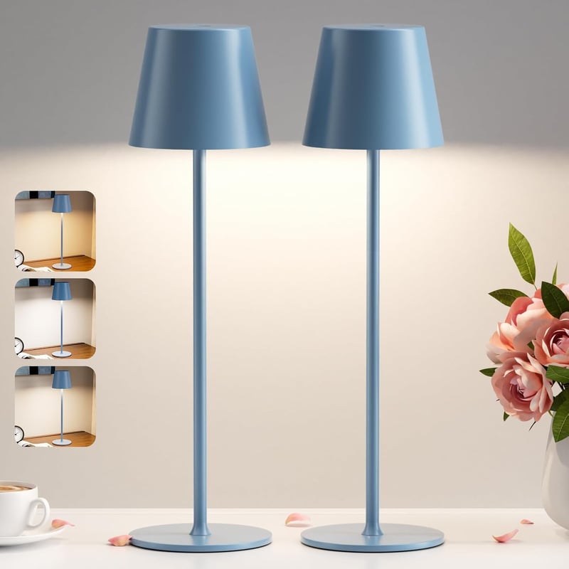 PreeOtti Wireless LED Asztali Lámpa 2db Kék Dimmer USB-C Töltés