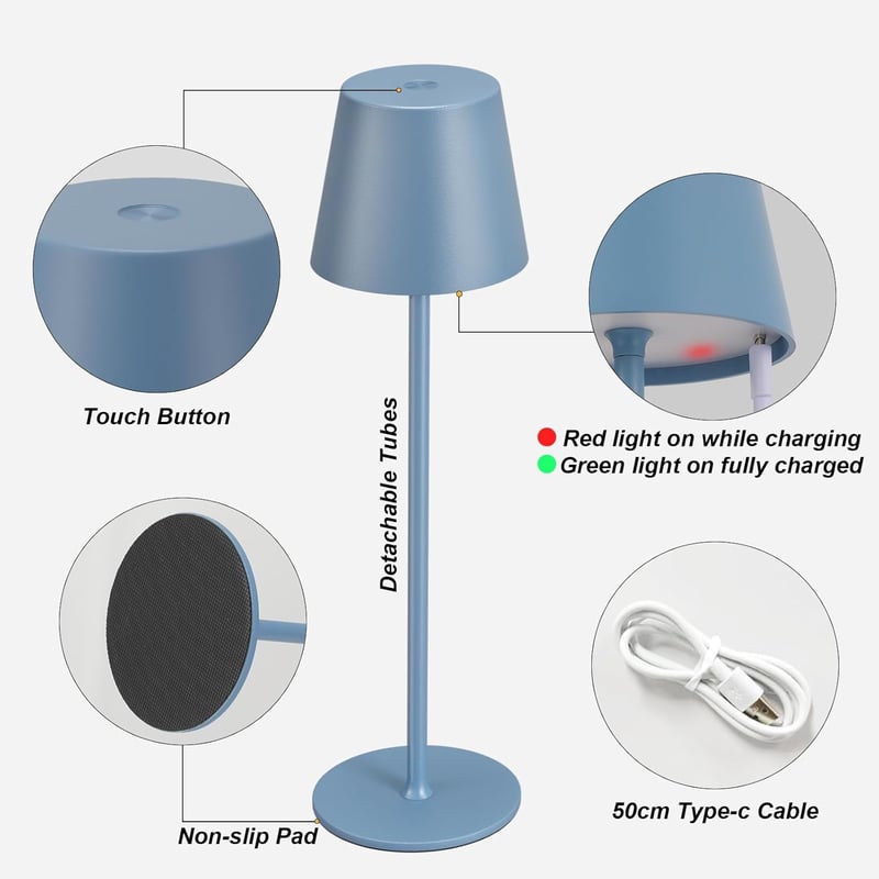 PreeOtti Wireless LED Asztali Lámpa 2db Kék Dimmer USB-C Töltés