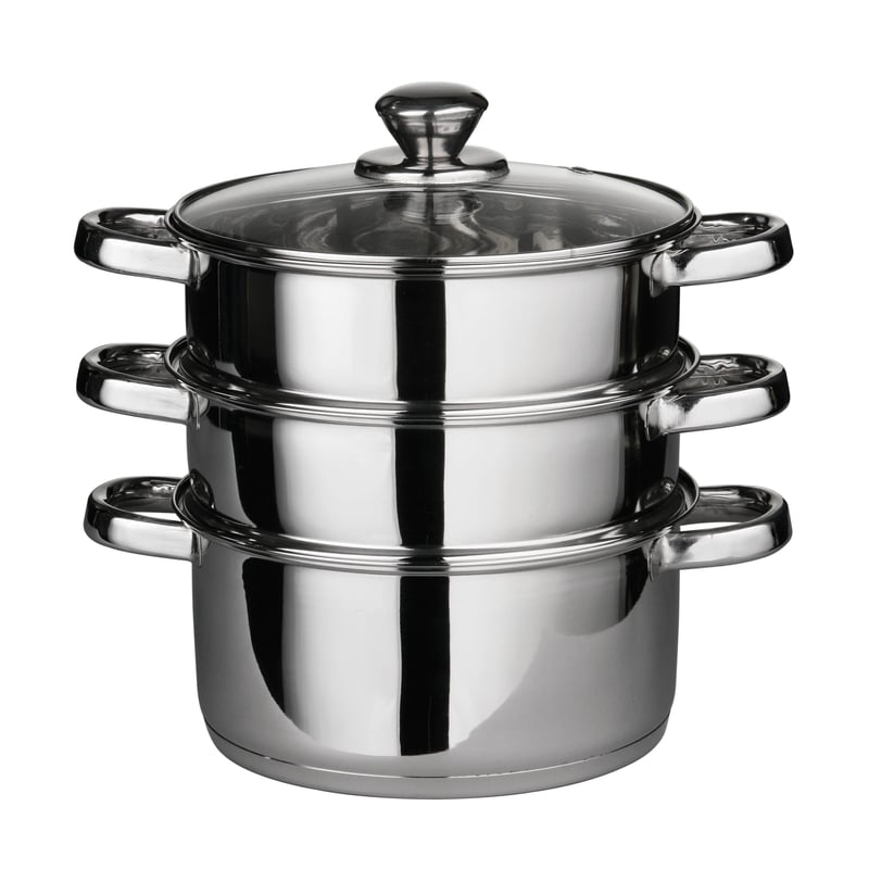 Premier Housewares Lonac za kuhanje na pari sa staklenim poklopcem - nehrđajući čelik - 22 cm - srebrni