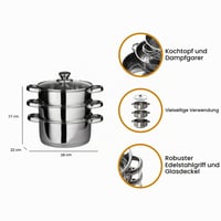 Premier Housewares Lonac za kuhanje na pari sa staklenim poklopcem - nehrđajući čelik - 22 cm - srebrni 9