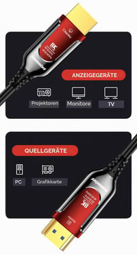 Cablu HDMI 2.1 optic activ PremiumCord 8K, fibră optică, 48 Gbps, 10 m, 8K@60Hz, 4K@240Hz, eARC, HDR, compatibil PS5, Xbox, PC, TV, conectori placați cu aur 5