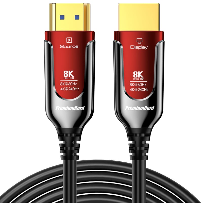 Cablu HDMI 2.1 optic activ PremiumCord 8K, fibră optică, 48 Gbps, 10 m, 8K@60Hz, 4K@240Hz, eARC, HDR, compatibil PS5, Xbox, PC, TV, conectori placați cu aur