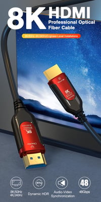 Cablu HDMI 2.1 optic activ PremiumCord 8K, fibră optică, 48 Gbps, 10 m, 8K@60Hz, 4K@240Hz, eARC, HDR, compatibil PS5, Xbox, PC, TV, conectori placați cu aur 9