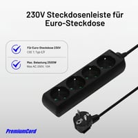 Prelungitor PremiumCord cu cablu de 3 m, 4 prize, 230V, prize cu contact de protecție la 45°, protecție pentru copii, negru 5
