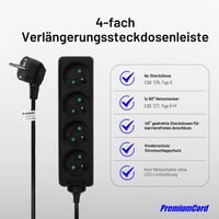 Prelungitor PremiumCord cu cablu de 3 m, 4 prize, 230V, prize cu contact de protecție la 45°, protecție pentru copii, negru 4