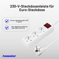 Prelungitor PremiumCord 230V 7 m cu 3 prize și întrerupător pp3k-07 5