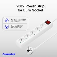 Prelungitor PremiumCord PP5K-02, 250V, 2 m, 5 prize, Alb 5
