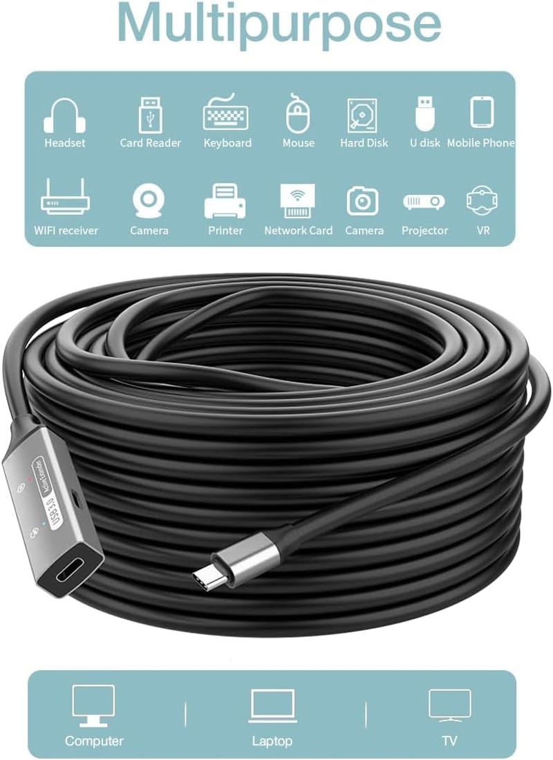PremiumCord USB-C hosszabbító kábel 10m aktív erősítővel, Type-C 5Gbit/s fekete - 10 m, USB-C