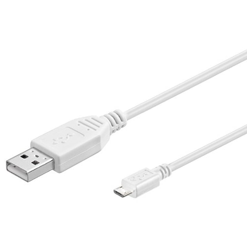 Cablu PremiumCord USB - Micro USB 2 m, mufă USB A - mufă Micro B, cablu de date USB 2.0 High Speed 480 Mbit/s, 5 pini, dublu ecranat, AWG28, alb