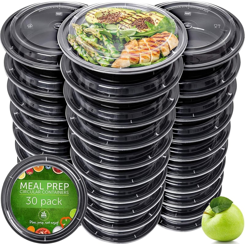 Prep Naturals Ételtárolók 30 db 24 oz Fekete - Mikrózható Fagyasztható Étkészlet Fedővel