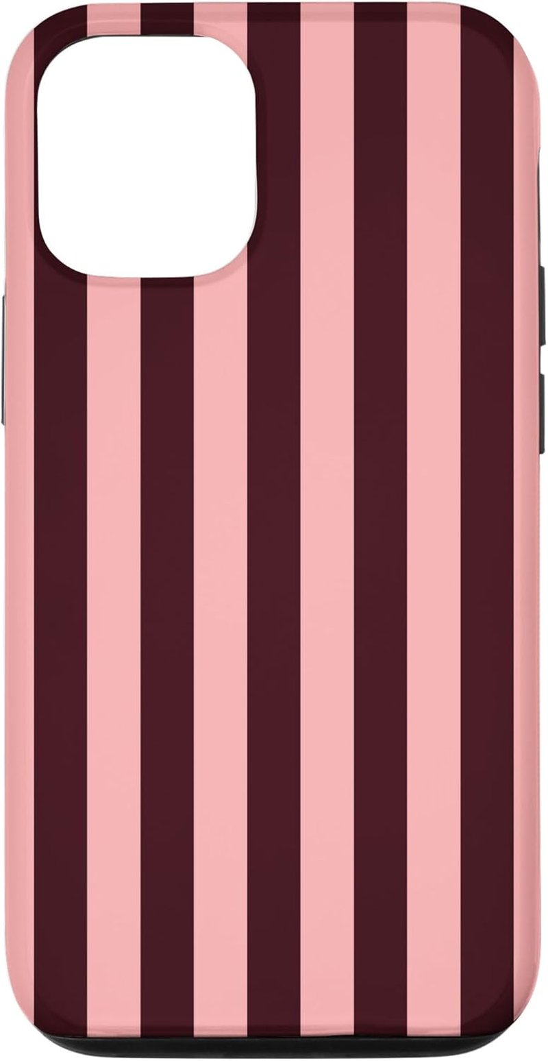 Preposh iPhone 12/12 Pro Rózsaszín-Bordó Csíkos Preppy Tok