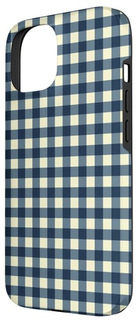 Obal na iPhone 15 s preppy gingham vzorom – námornícka modrá a krémová kockovaná potlač 2