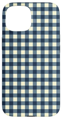 Obal na iPhone 15 s preppy gingham vzorom – námornícka modrá a krémová kockovaná potlač 1