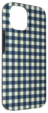 Obal na iPhone 15 s preppy gingham vzorom – námornícka modrá a krémová kockovaná potlač 3