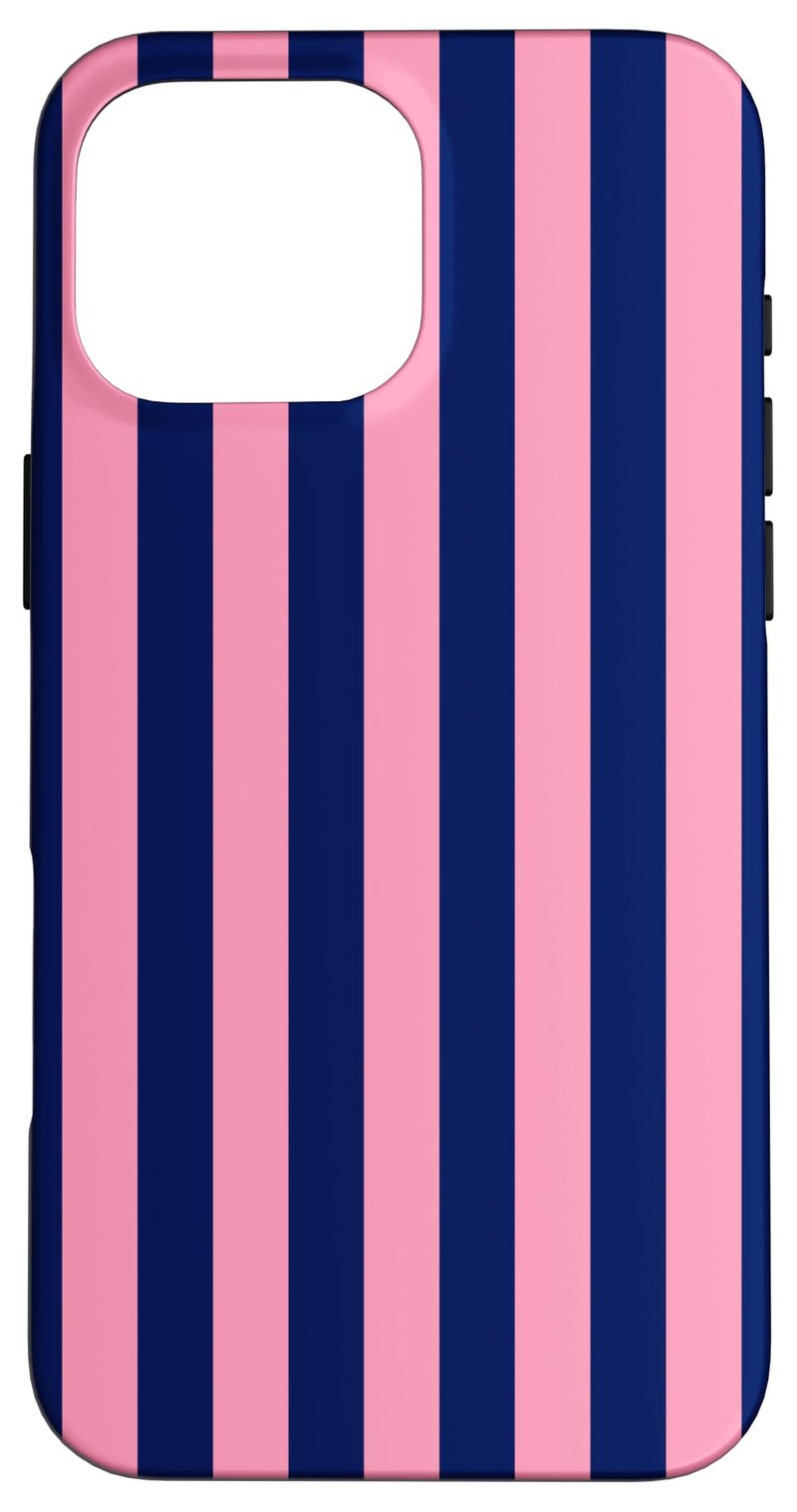 Kryt na iPhone 16 Pro Max Preppy & Pretty Stripes – tmavomodré a ružové pruhy, dievčenský estetický obal na telefón