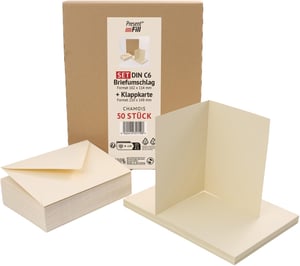 PresentFill presavijena čestitka s omotnicom, DIN A6 / C6, reciklirani kraft papir - bež/krem - 50 kom.