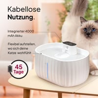 Bezdrôtová fontána pre mačky PrettyPaw Aqua Sense so snímačom pohybu, 3-litrová nádrž, s filtrom, 45-dňová výdrž batérie, biela 5