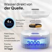 Bezdrôtová fontána pre mačky PrettyPaw Aqua Sense so snímačom pohybu, 3-litrová nádrž, s filtrom, 45-dňová výdrž batérie, biela 3