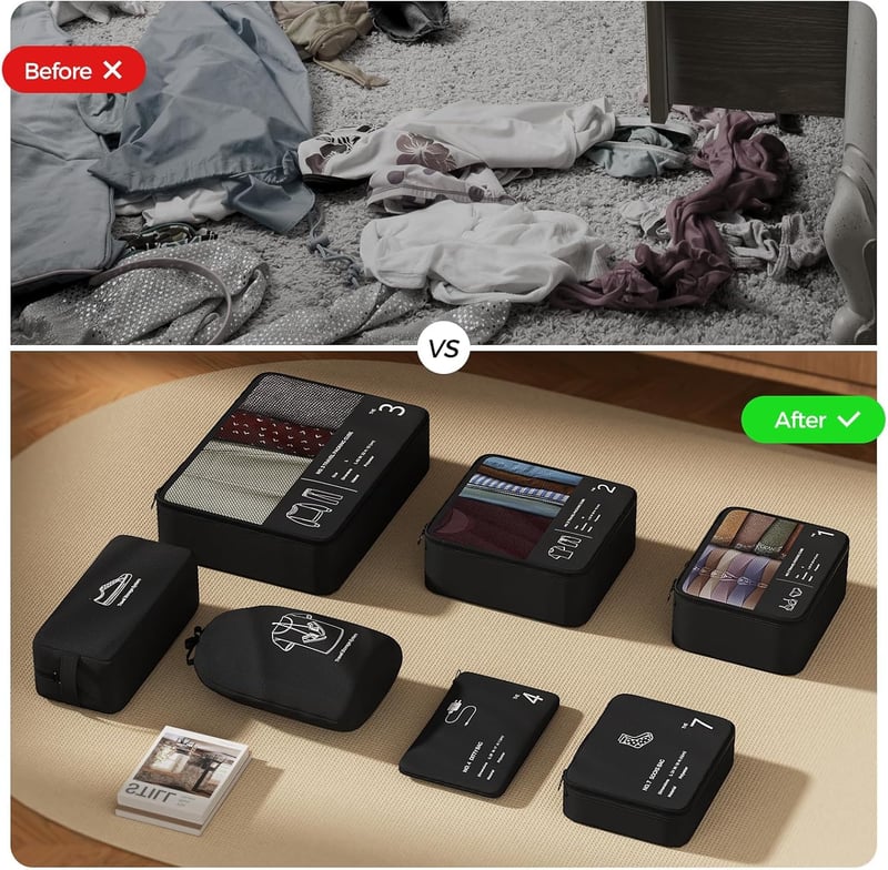 Priksia 7 részes bőrönd szervező szett kompressziós csomagolókockák
