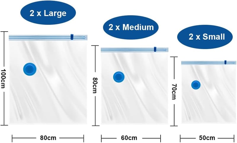 Priksia Vákuum Tárolósátor Szett 6 db - 2 XL + 2 L + 2 M Méret, Légmentes Szelep