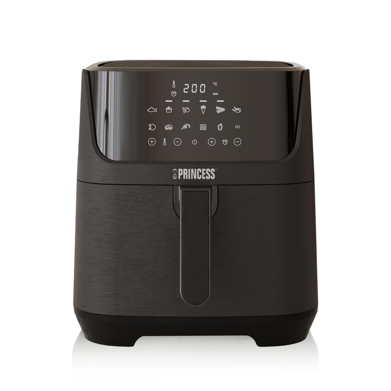 Friteuză cu aer cald digitală Princess 182061, 6,5 L, cu separator, 12 programe, ecran tactil, economie de energie de 60%, gătire fără ulei, negru